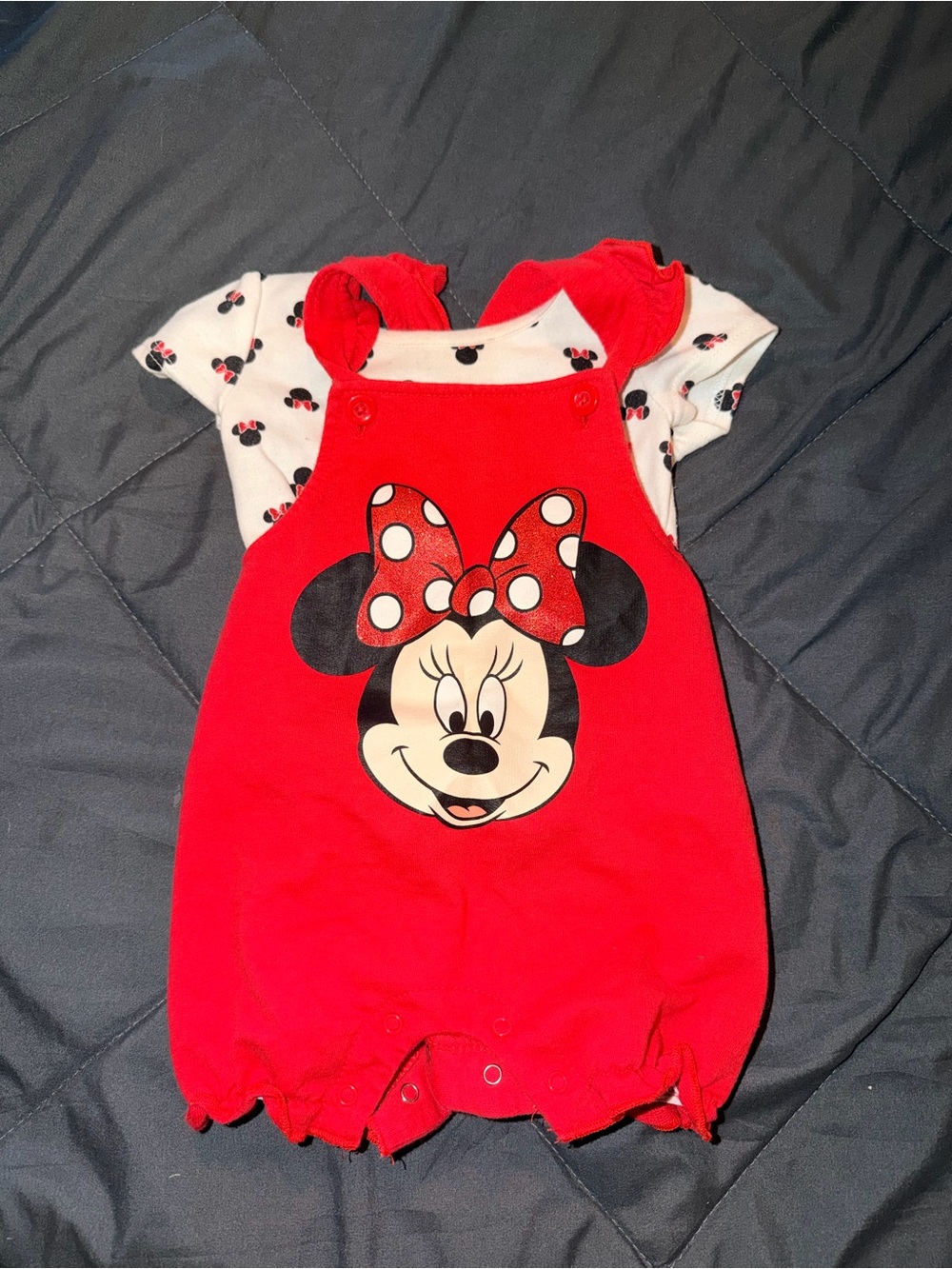 Disney Red Minnie Mouse Romper with White Polka Dot Tee